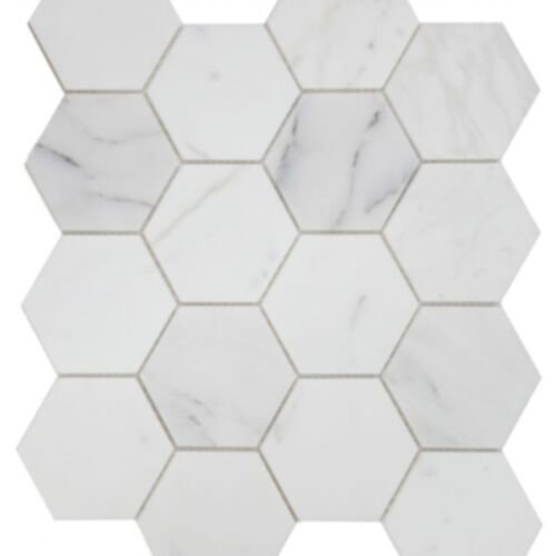 Elysium Hexagon Calacatta White Honed 3 x 3 10.25 x 11.75