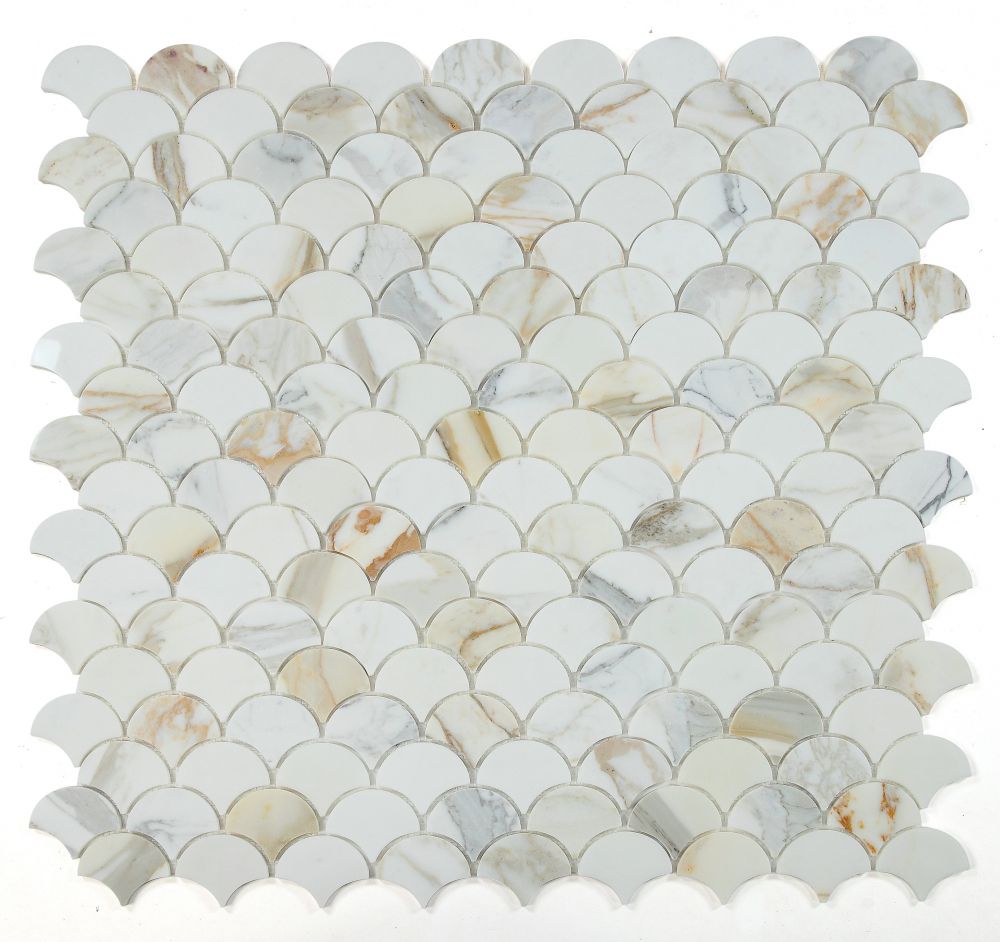 Dragon Scale Calacatta Gold Polished 9.75 x 10 Mosaic - Image 2