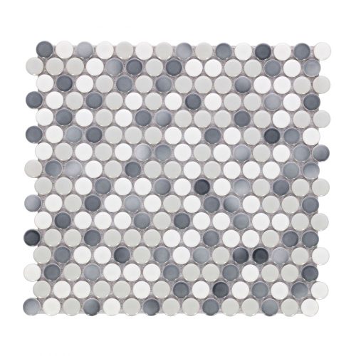 Penny Round Mixed Grey Glossy 11.5 x 12.25
