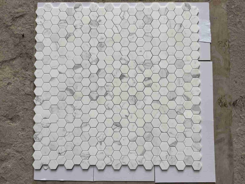 Hexagon Calacatta White Honed 2 x 2 11.75 x 12 Mosaic - Image 2