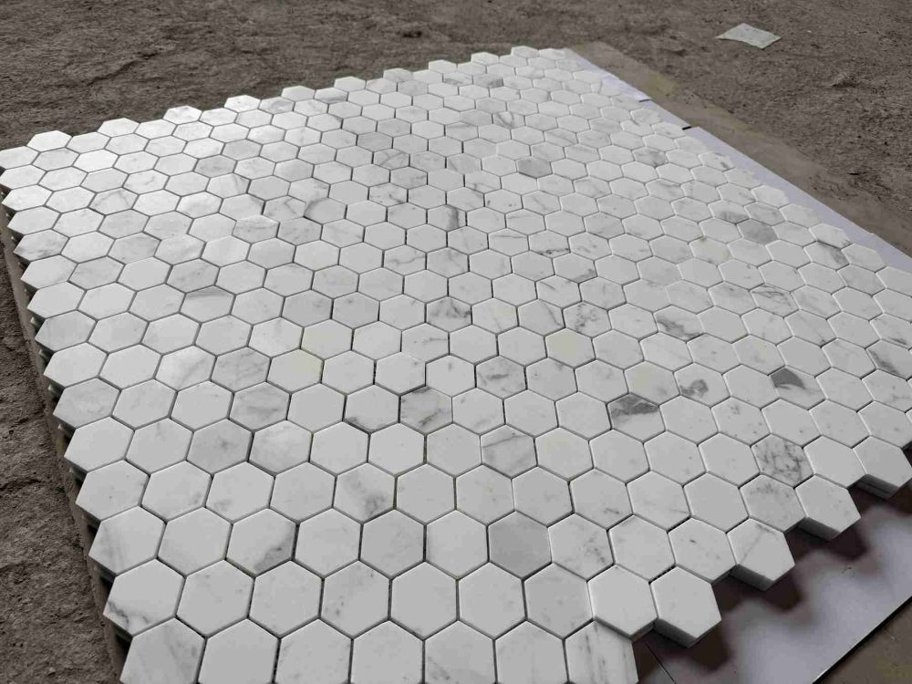 Hexagon Calacatta White Honed 2 x 2 11.75 x 12 Mosaic - Image 3